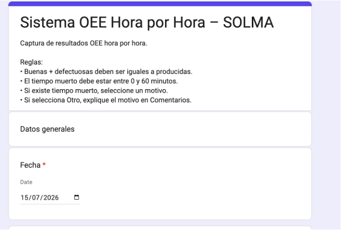 Formulario real de captura OEE